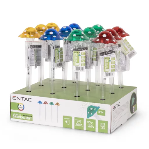 Entac Leszúrható Kerti Szolár Fényfüzér, Gomba, 335mm, 4 színben, 12db/kínáló (EGSS-4MUSH-33.5)