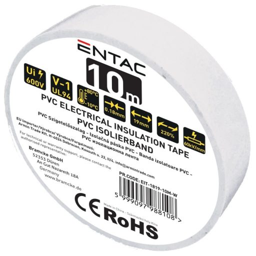 Entac Szigetelőszalag 0.18x19mm Fehér 10m (EIT-1819-10M-W)