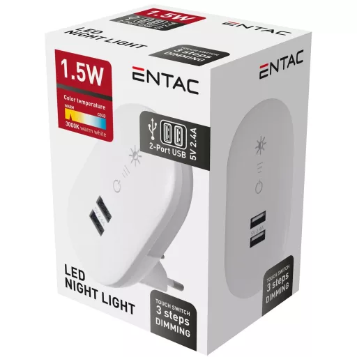 Entac Éjjeli Fény 3000K Fényerőszabályzós 2 USB Porttal (ENL-2USB-D)