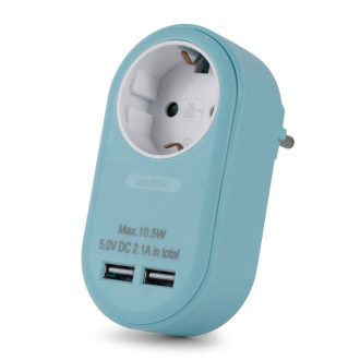   Entac Hálózati Adapter 1 Földelt Aljzat és 2 USB (össz. 2.1A) Kék *Sérült Csomagolás* (EPAG-1EE-2USB-B-SCS)