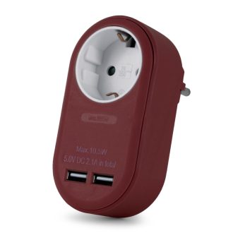   Entac Hálózati Adapter 1 Földelt Aljzat és 2 USB (össz. 2.1A) Burgundi vörös (EPAG-1EE-2USB-BR)