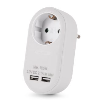   Entac Hálózati Adapter 1 Földelt Aljzat és 2 USB (össz. 2.1A) Fehér (EPAG-1EE-2USB-W)