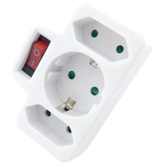   Entac Hálózati Adapter 3 Aljzat (1 Földelt, 2 Euro) Kapcsolóval (EPAG-1EE2E-SW)