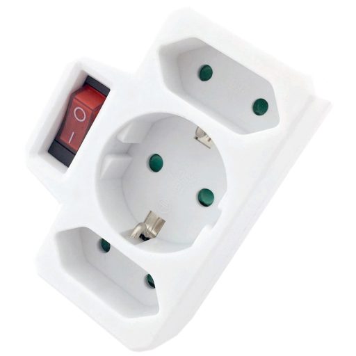 Entac Hálózati Adapter 3 Aljzat (1 Földelt, 2 Euro) Kapcsolóval (EPAG-1EE2E-SW)