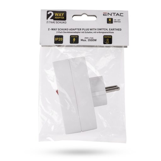 Entac Hálózati Adapter 2 Aljzat (2 Földelt) Kapcsolóval (EPAG-2EE-SW)