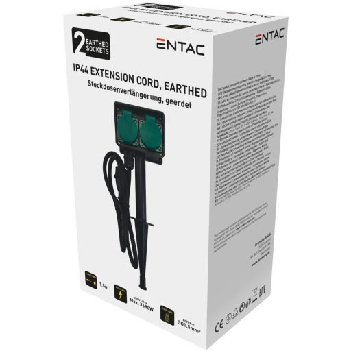 Entac O1S Leszúrható Kerti Elosztó 2 Foglalat 1.5m IP44 (ESE1.5G2-1.5-IP44S)