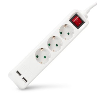   Entac S1 Elosztó 3 Foglalat Kapcsolóval 1,5m 3G1.5 2 USB (ESE1.5G3-1.5-SW-USB)