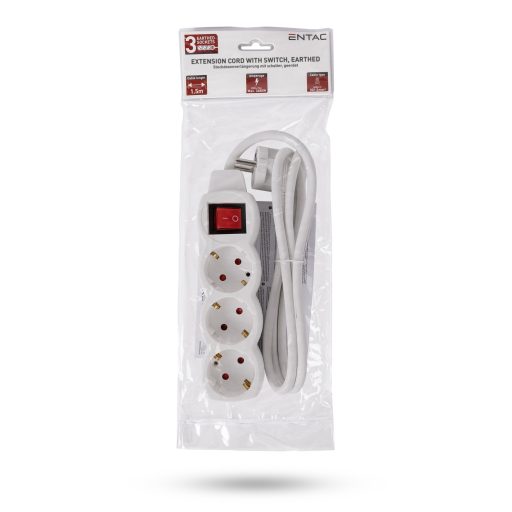 Entac S1 Elosztó 3 Foglalat Kapcsolóval 1,5m 3G1.5 (ESE1.5G3-1.5-SW)