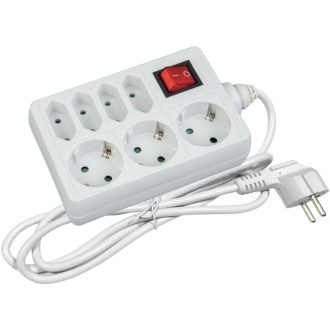   Entac M1 Elosztó 7 Foglalat Kapcsolóval 3x16A 4x2.5A 1,5m 3G1.5 (ESE1.5G3X4-1.5-SW)