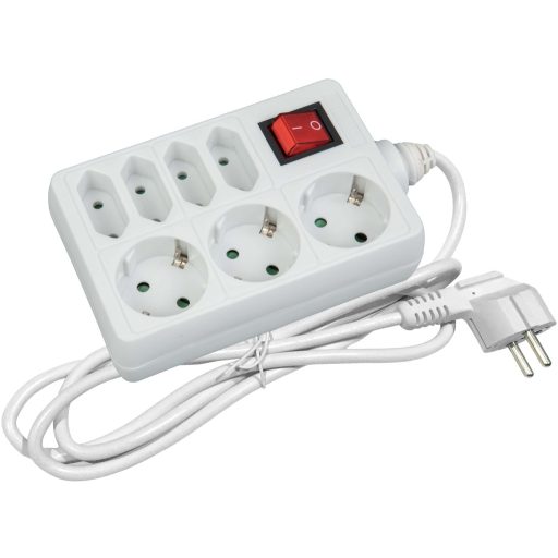 Entac M1 Elosztó 7 Foglalat Kapcsolóval 3x16A 4x2.5A 1,5m 3G1.5 (ESE1.5G3X4-1.5-SW)