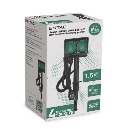 Entac O1S Leszúrható Kerti Elosztó 4 Foglalat 1.5m IP44 (ESE1.5G4-1.5-IP44S)