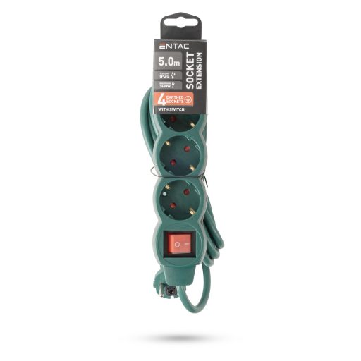 Entac S1 Elosztó 4 Foglalat Kapcsolóval 5m 3G1.5, Zöld (ESE1.5G4-5-SW-G)