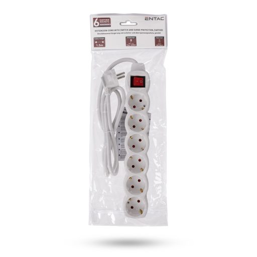 Entac S1 Elosztó 6 Foglalat Kapcsolóval 1,5m 3G1.5 (ESE1.5G6-1.5-SW)