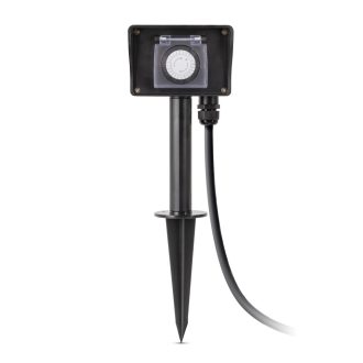   Entac O1S Leszúrható Kerti Elosztó 2 Foglalat 1.5m IP44 Időzítővel (ESE1.5GT2-1.5-IP44S)