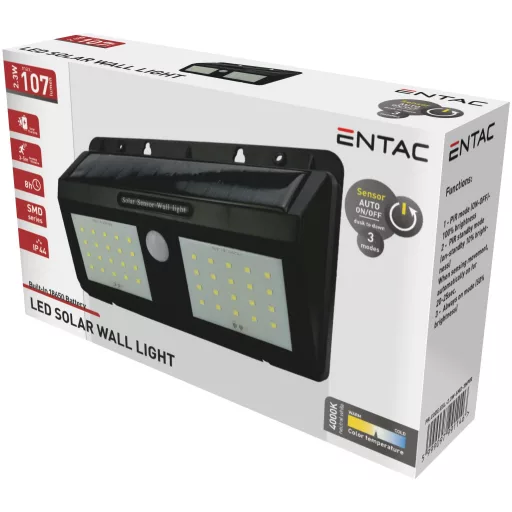 Entac Napelemes Műanyag Lámpa 2.3W SMD 3 mód PIR (ESL-2.3W-SMD-3MPIR)