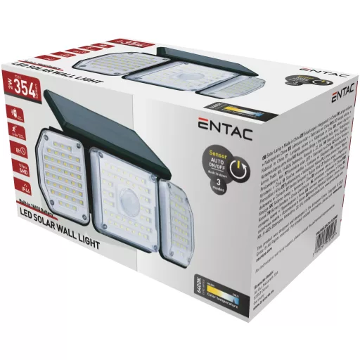 Entac Napelemes Műanyag Fali lámpa 2W SMD 3 fej mozgásérzékelővel (ESL3H-122SMD)