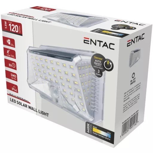Entac Napelemes Műanyag Lámpa 1.5W SMD 3 mód PIR (ESLOH-1.5W-SMD-3MPIR)