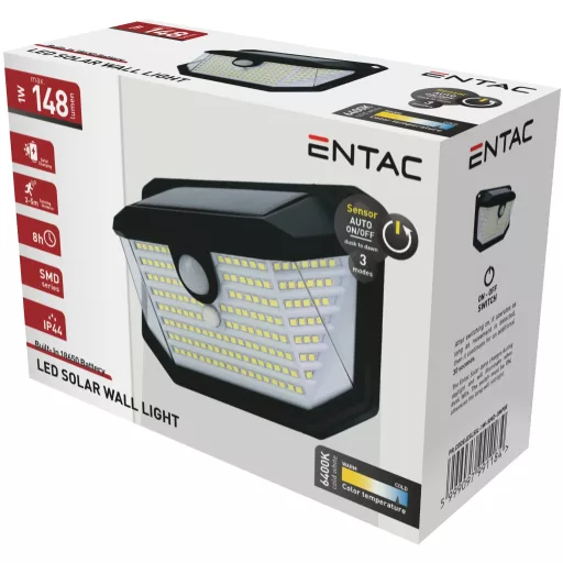 Entac Napelemes Műanyag Lámpa 1W SMD 3 mód PIR (ESLSIL-1W-SMD-3MPIR)