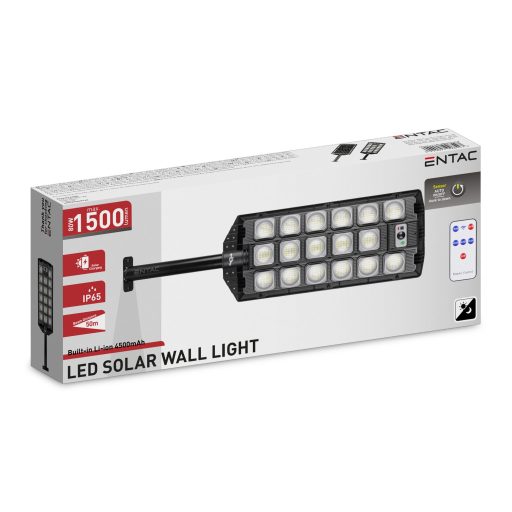 Entac LED Szolár Utcai Lámpa Távirányítóval, Mozgásérzékelővvel Autamata Dimm funkcióval, 1500lm (ESSL-RC-PIRDIM-1500LM)