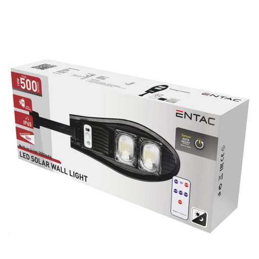 Entac LED Szolár Utcai Lámpa Távirányítóval, Mozgásérzékelővvel Autamata Dimm funkcióval, 500lm (ESSL-RC-PIRDIM-500LM)