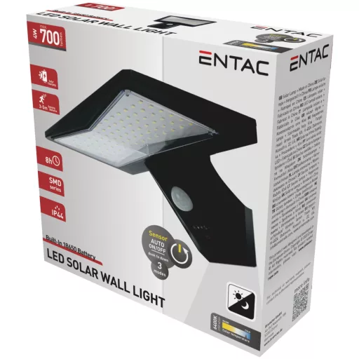 Entac Napelemes Műanyag Fali lámpa 4W SMD mozgásérzékelővel (ESWL-84SMD)