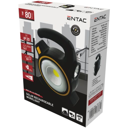 Entac Szerelőlámpa 1W Újratölthető Napelemes (EWL-1W-SOL-R)