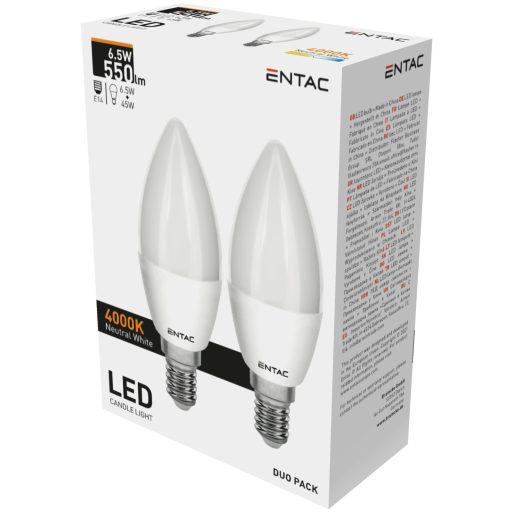 Entac LED Candle E14 6,5W NW 4000K Duo Pack (LLC14-6.5W-NW-2P)