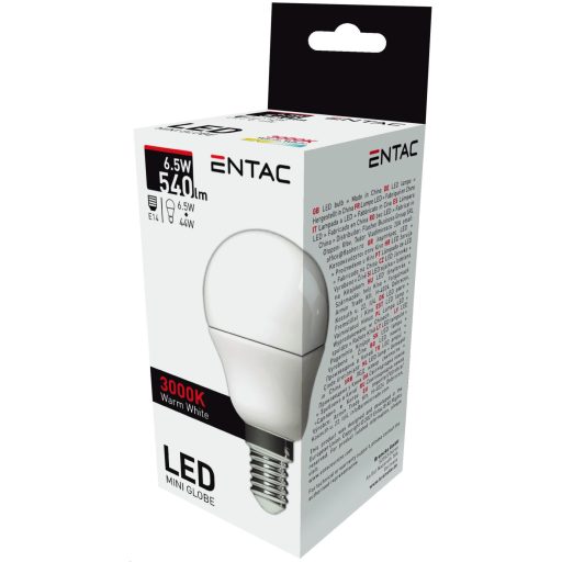 Entac LED Mini Globe E14 6,5W WW 3000K (LLMG14-6,5W-WW)