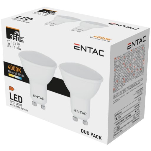 Entac LED Spot Wide Angle GU10 4W NW 4000K Duo Pack (LLSW-4W-NW-2P)