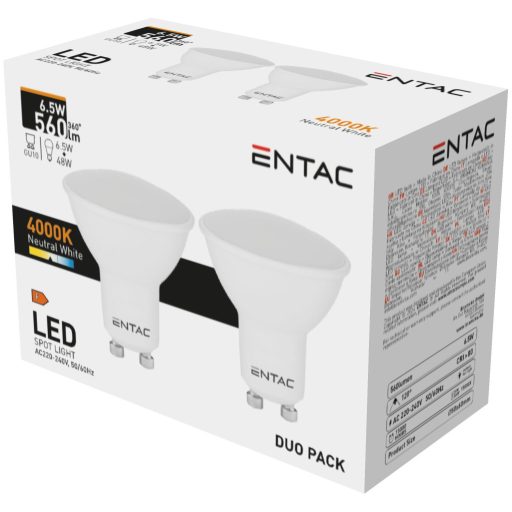 Entac LED Spot Wide Angle GU10 6,5W NW 4000K Duo Pack (LLSW-6,5W-NW-2P)