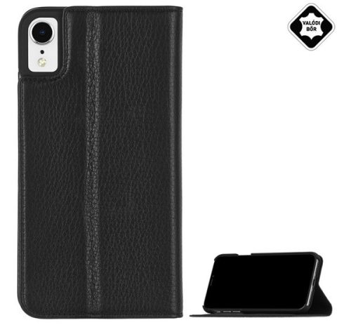  CASE-MATE BARELY THERE FOLIO tok álló, valódi bőr (FLIP, oldalra nyíló, bankkártya tartó, asztali tartó funkció) FEKETE [Apple iPhone XR ... 