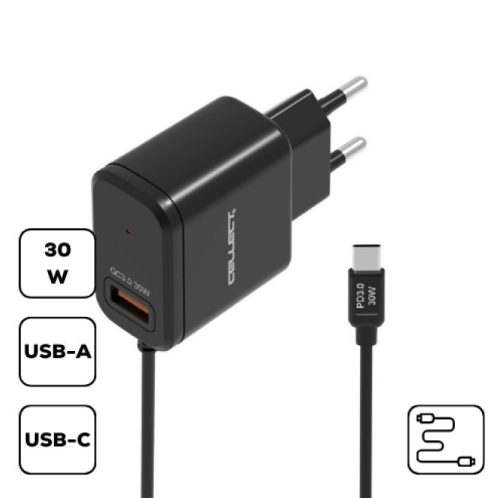  Cellect HS-H47 USB-A hálózati töltő USB-C kábellel fekete (MTC-HSH4730W-TYPECBK) 