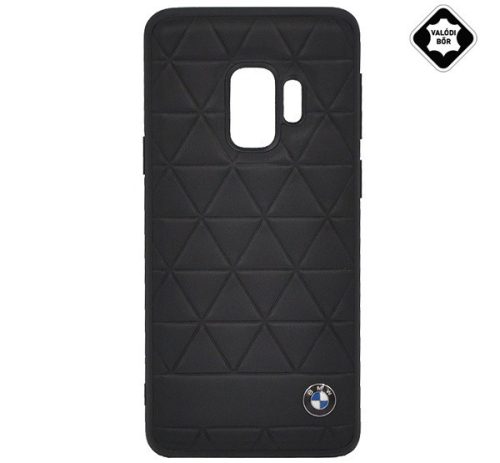  CG MOBILE BMW HEXAGON műanyag telefonvédő (valódi bőr bevonat, háromszög minta) FEKETE [Samsung Galaxy S9 (SM-G960)] 