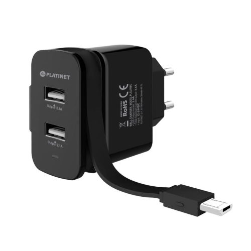  Platinet PLCURMC fali töltő Micro-USB kábellel fekete 