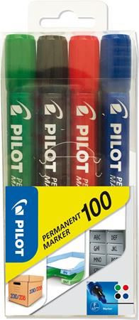  PILOT Alkoholos marker, 1 mm, kúpos, "Permanent Marker 100", 4 szín (SCA-100-S4) 