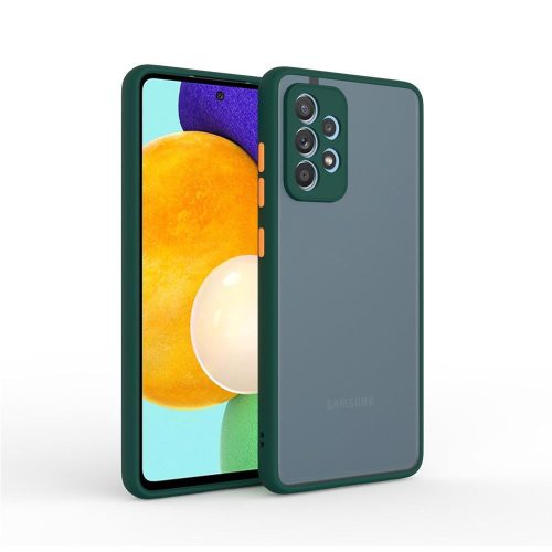  Cellect Samsung Galaxy A72 5G áttetsző tok zöld kerettel, narancssárga gombokkal (CEL-MATT-A72-5GGO) 