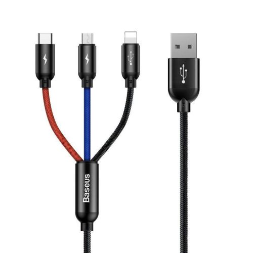  Baseus 3az1-ben USB-A --> USB-C / Lightning / Micro USB kábel 1,2 m fekete (CAMLT-BSY01) 