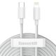  Baseus Simple Wisdomhoz USB-C, Lightning kábel, PD, 20W, 1,5m, 2db, fehér (TZCATLZJ-02) 