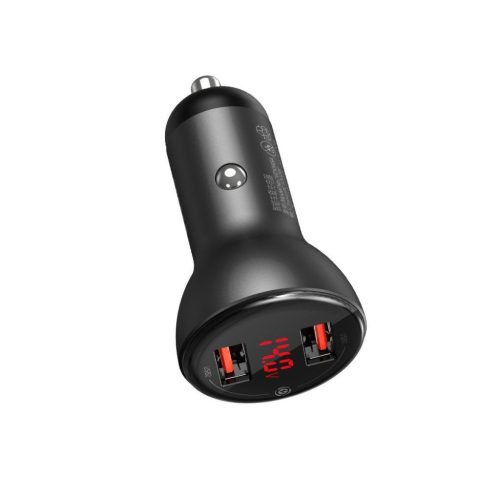  Baseus digitális kijelzős autós töltő, 2x USB, QC3.0, 45W, 5A, szürke (CCBX-B0G) 