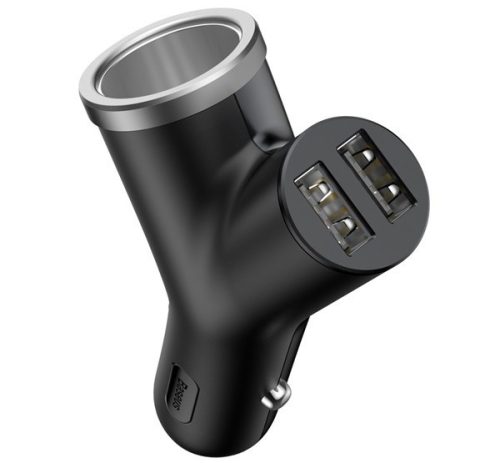  BASEUS szivargyújtó adapter, elosztó, 2in1 (2 USB aljzat / szivartöltő aljzat, 3400mA, 40W) FEKETE (BSC-C16N_B) 