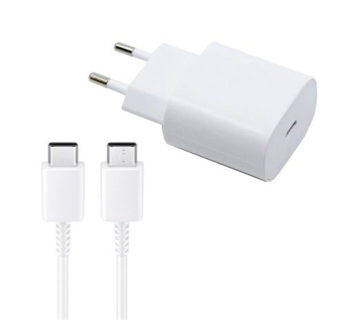  SAMSUNG hálózati töltő Type-C aljzat (5V / 3000mA, 25W, PD gyorstöltés támogatás + EP-DA705BWE Type-C kábel) FEHÉR (EP-TA800EWE + ... 