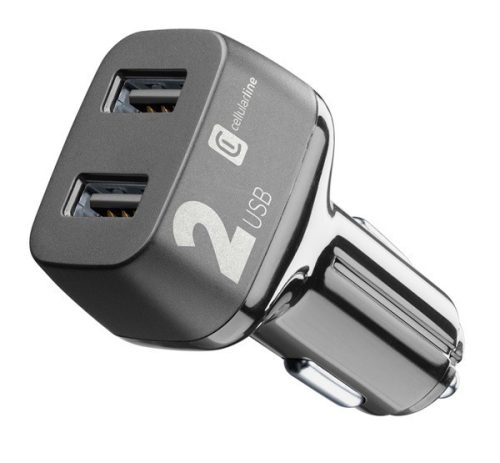  CELLULARLINE autós töltő 2 USB aljzat (9V / 2000 mA, 2 x 12W, gyorstöltés támogatás) FEKETE (CBRUSB224WK) 