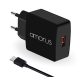  AMORUS K6 hálózati töltő USB aljzat (5V / 3000mA, PD gyorstöltés támogatás + Type-C kábel) FEKETE (R37G5SNOR11SE3) 