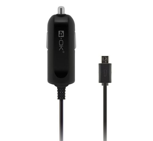 4-OK autós töltő (5V / 1000mA + beépített microUSB kábel) FEKETE (BLMU18) 