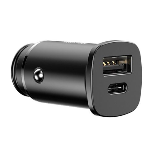  BASEUS autós töltő USB aljzat / Type-C aljzat (30W, PD gyorstöltés támogatás) FEKETE (BS-C15C_B) 