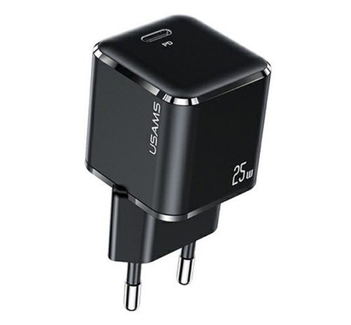  USAMS T42 hálózati töltő Type-C aljzat (5V / 3000 mA, 25W, PD gyorstöltés támogatás) FEKETE (CC140_B) 