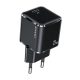  USAMS T42 hálózati töltő Type-C aljzat (5V / 3000 mA, 25W, PD gyorstöltés támogatás) FEKETE (CC140_B) 