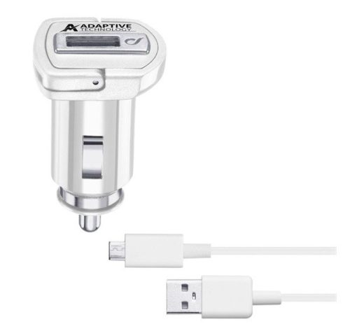  CELLULARLINE autós töltő USB aljzat (5V / 2400 mA, 15W, adaptív gyorstöltés támogatás + microUSB kábel) FEHÉR (CBRSMKIT15WMUSBW) 