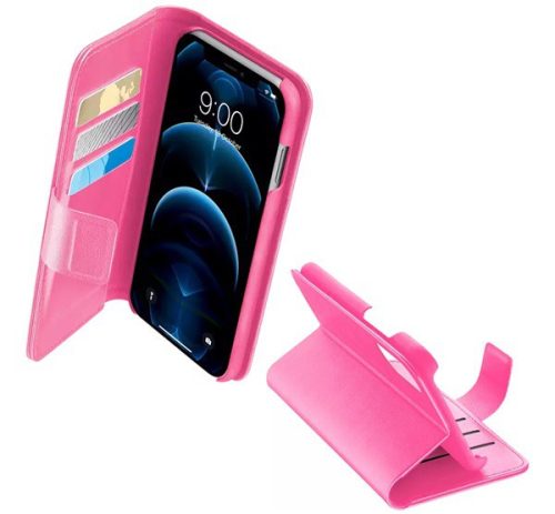  CELLULARLINE BOOK AGENDA tok álló, bőr hatású (FLIP, oldalra nyíló, asztali tartó funkció, RFID védelem) RÓZSASZÍN [Apple iPhone 12 Pro ... 