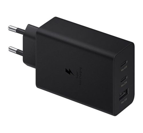  SAMSUNG hálózati töltő USB aljzat / 2 Type-C aljzat (65W, PD gyorstöltés támogatás) FEKETE (EP-T6530NBEGEU) 